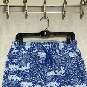 Woven Tapestry Shorts Men M Blue Camo AOP Pull On Drawstring Jacquard Casual 7"